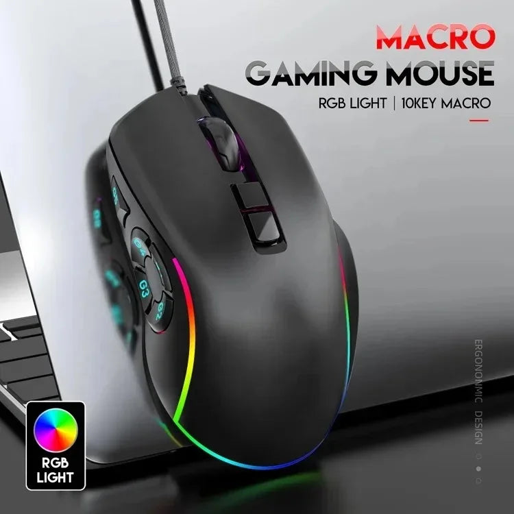 "Mouse Gamer with RGB LED Macro: DPI 7200 Performance for an Immersive Game Experience"